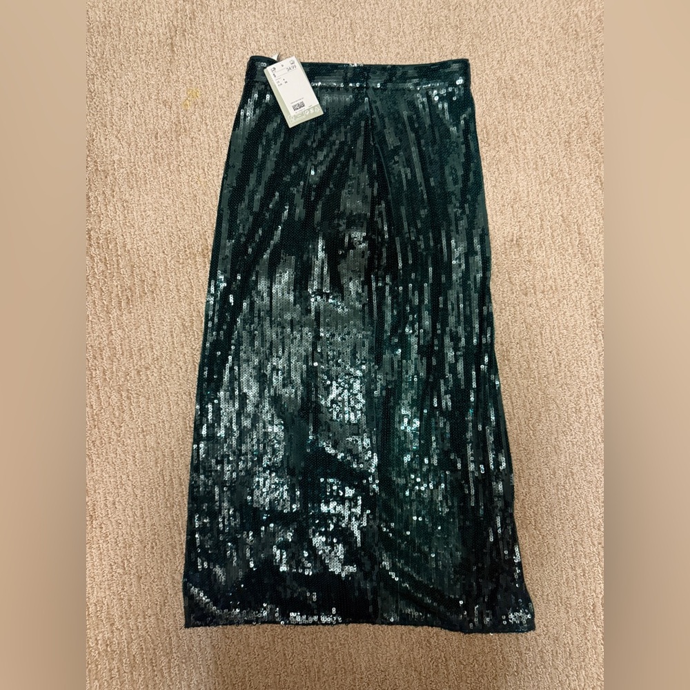 H&M Green Sequin A-Line Maxi Skirt